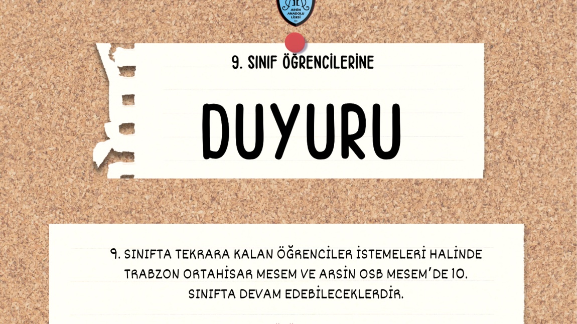 9. SINIF ÖĞRENCİLERİNE DUYURU